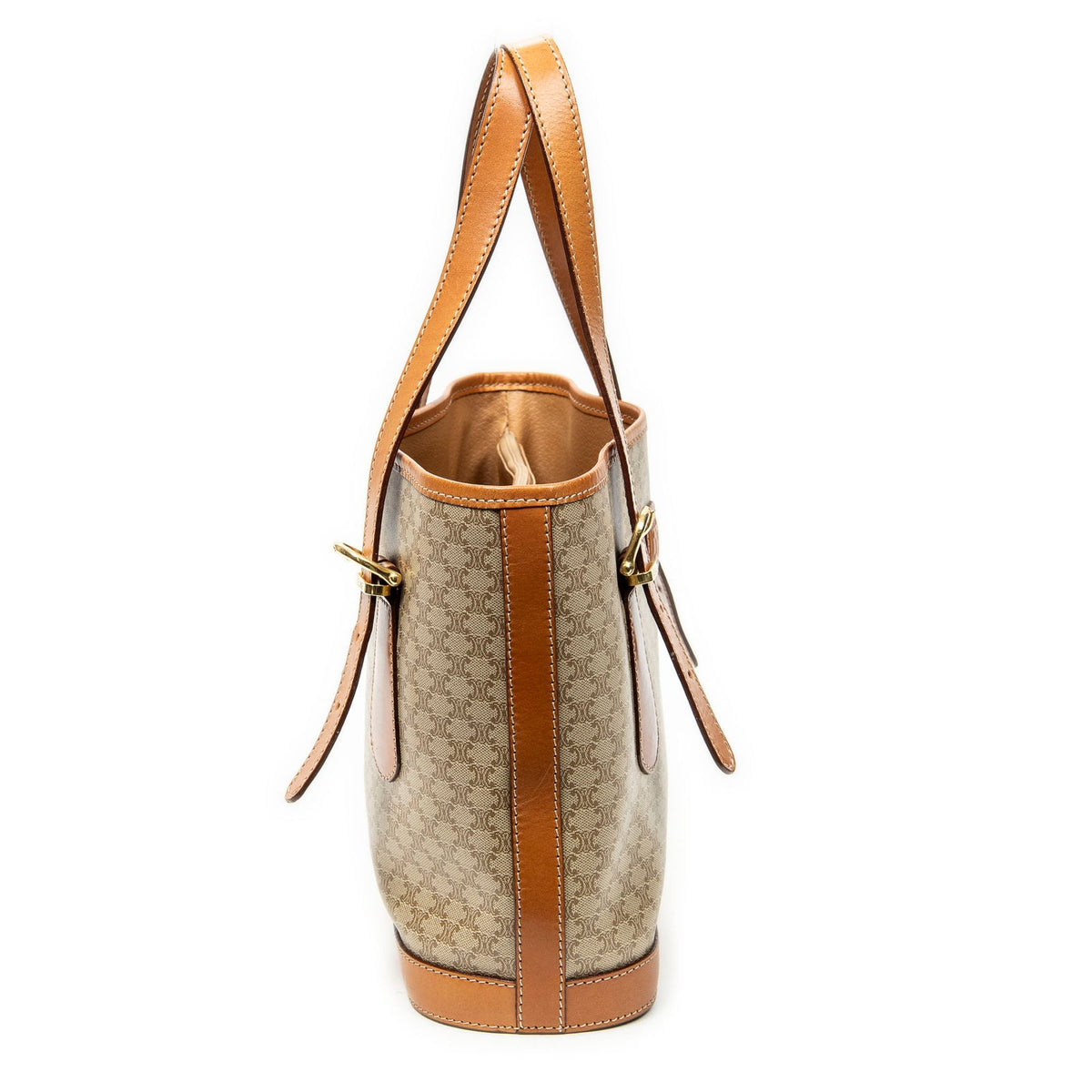 Celine Vintage Small Open Tote Beige Tan Macadam Canvas — view 4