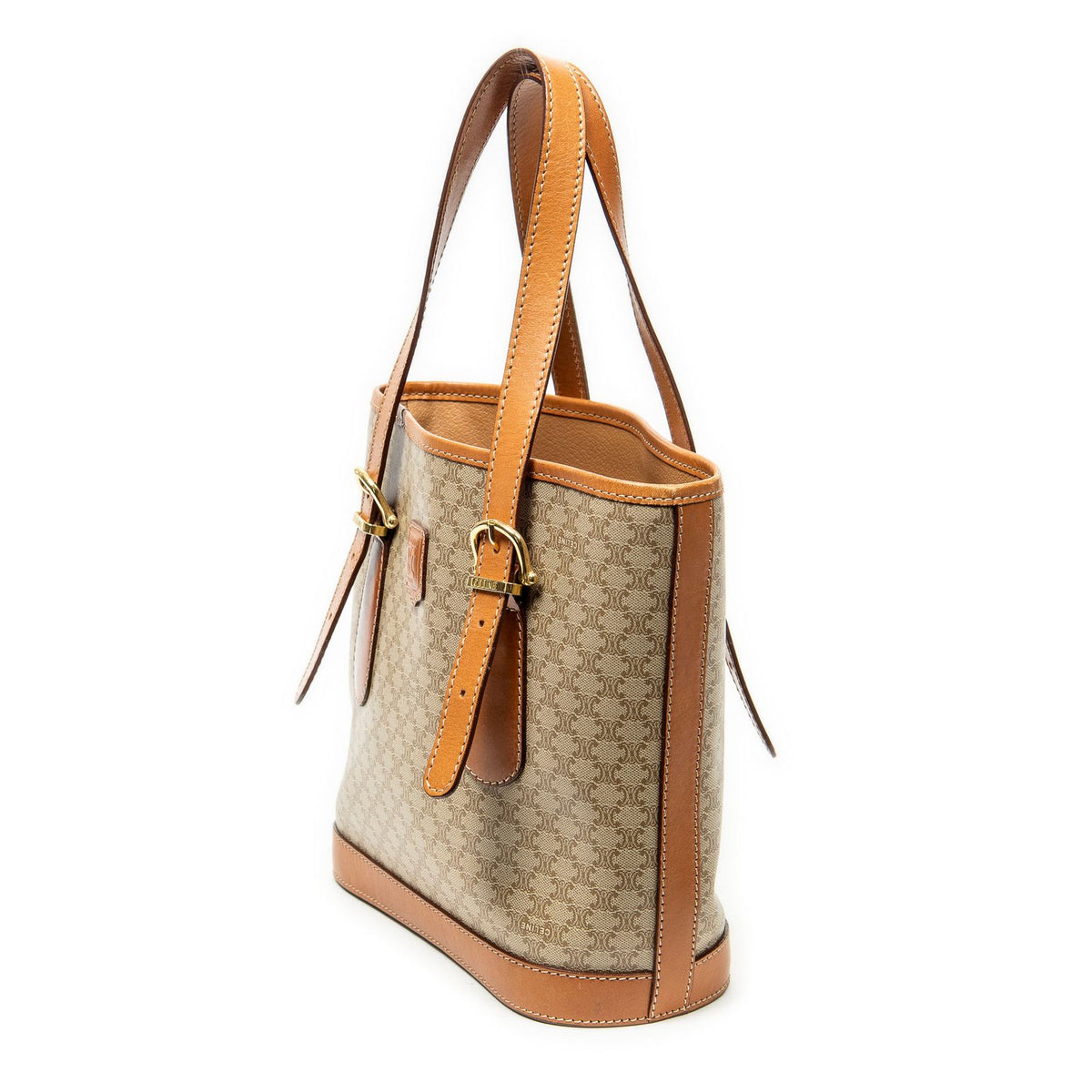 Celine Vintage Small Open Tote Beige Tan Macadam Canvas — view 2