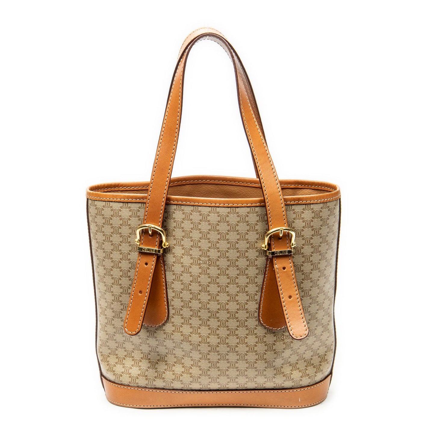 Celine Vintage Small Open Tote Beige Tan Macadam Canvas — view 5