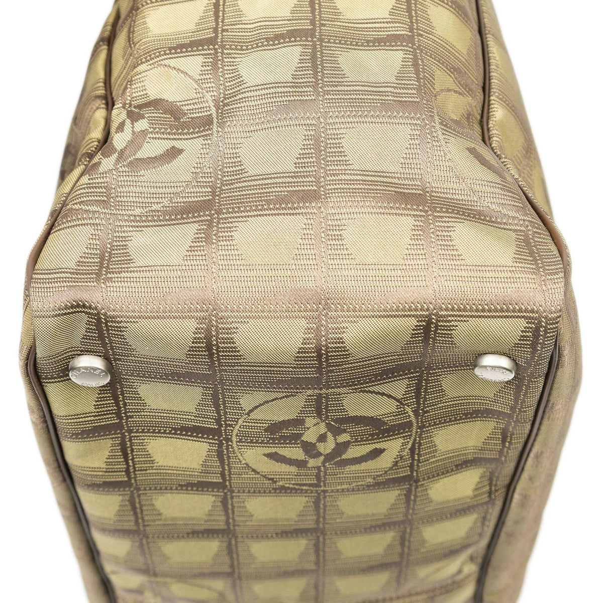Chanel Travel Line Opening Tote Green Brown Nylon Canvas — view 8