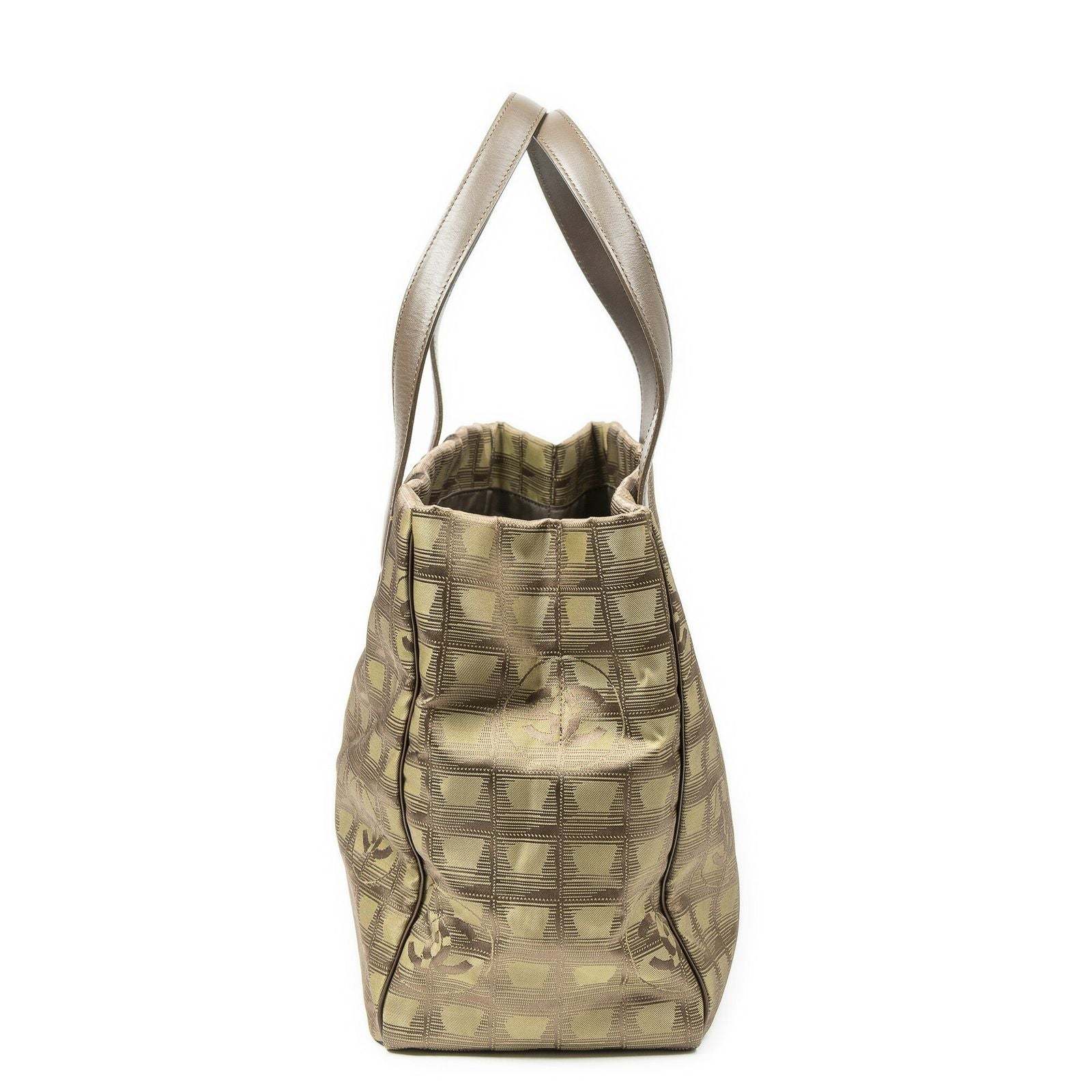 Chanel Travel Line Opening Tote Green Brown Nylon Canvas — view 3