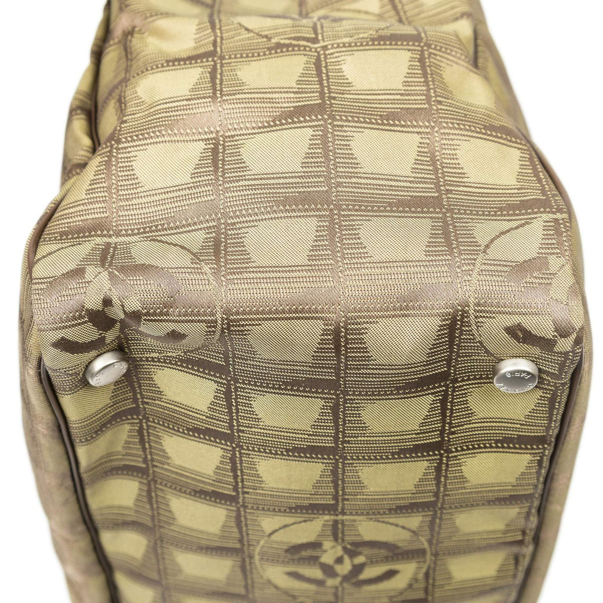 Chanel Travel Line Opening Tote Green Brown Nylon Canvas — view 7