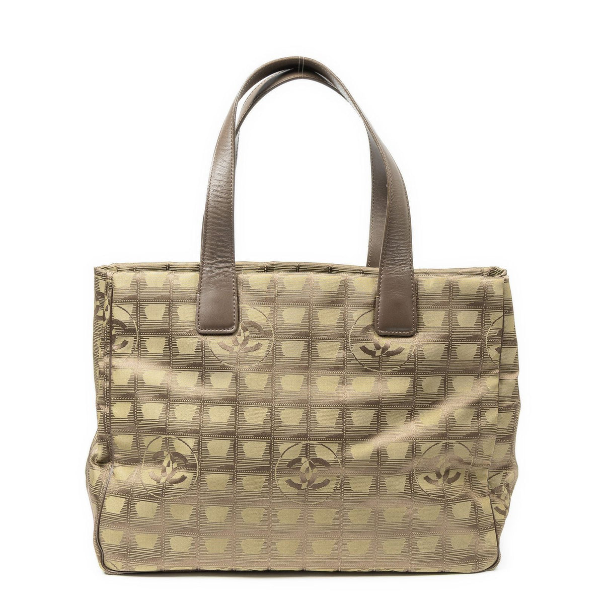 Chanel Travel Line Opening Tote Green Brown Nylon Canvas