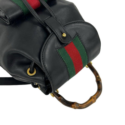 Gucci Vintage Sherry Line Bamboo Leather Backpack Black — view 4