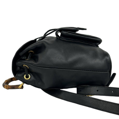 Gucci Vintage Sherry Line Bamboo Leather Backpack Black — view 5