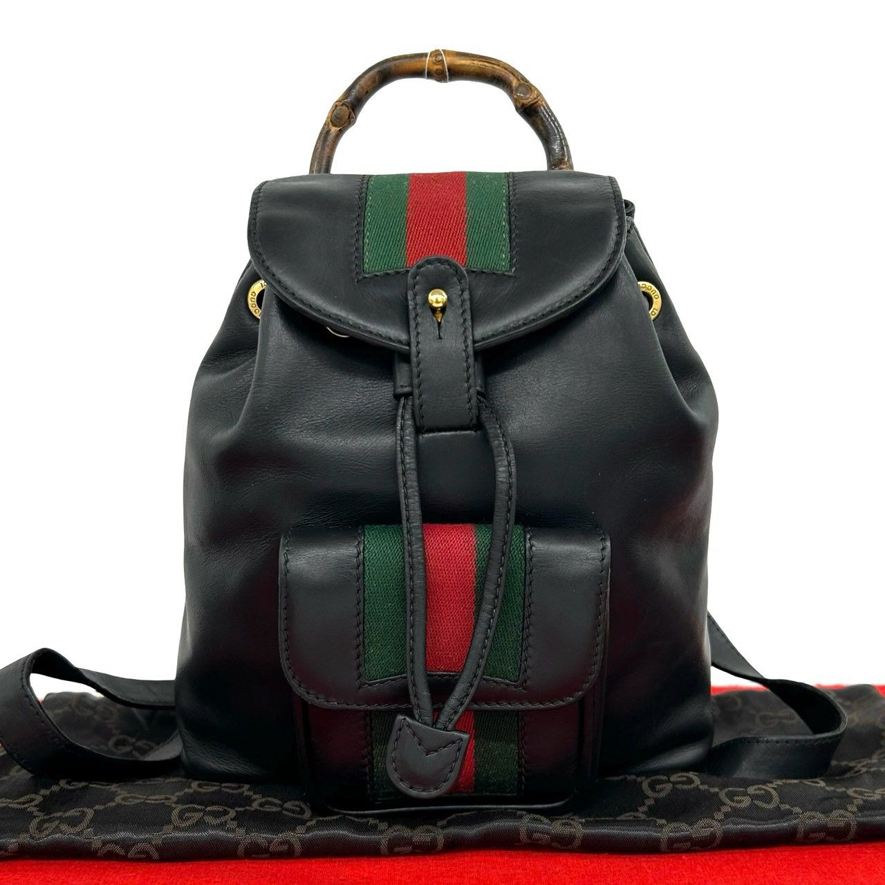Gucci Vintage Sherry Line Bamboo Leather Backpack Black