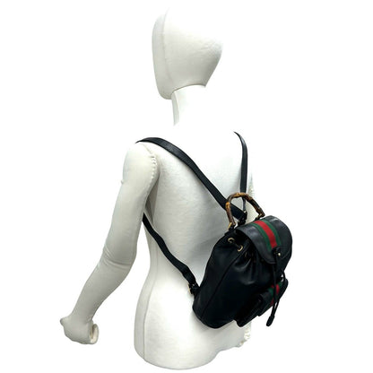 Gucci Vintage Sherry Line Bamboo Leather Backpack Black — view 2