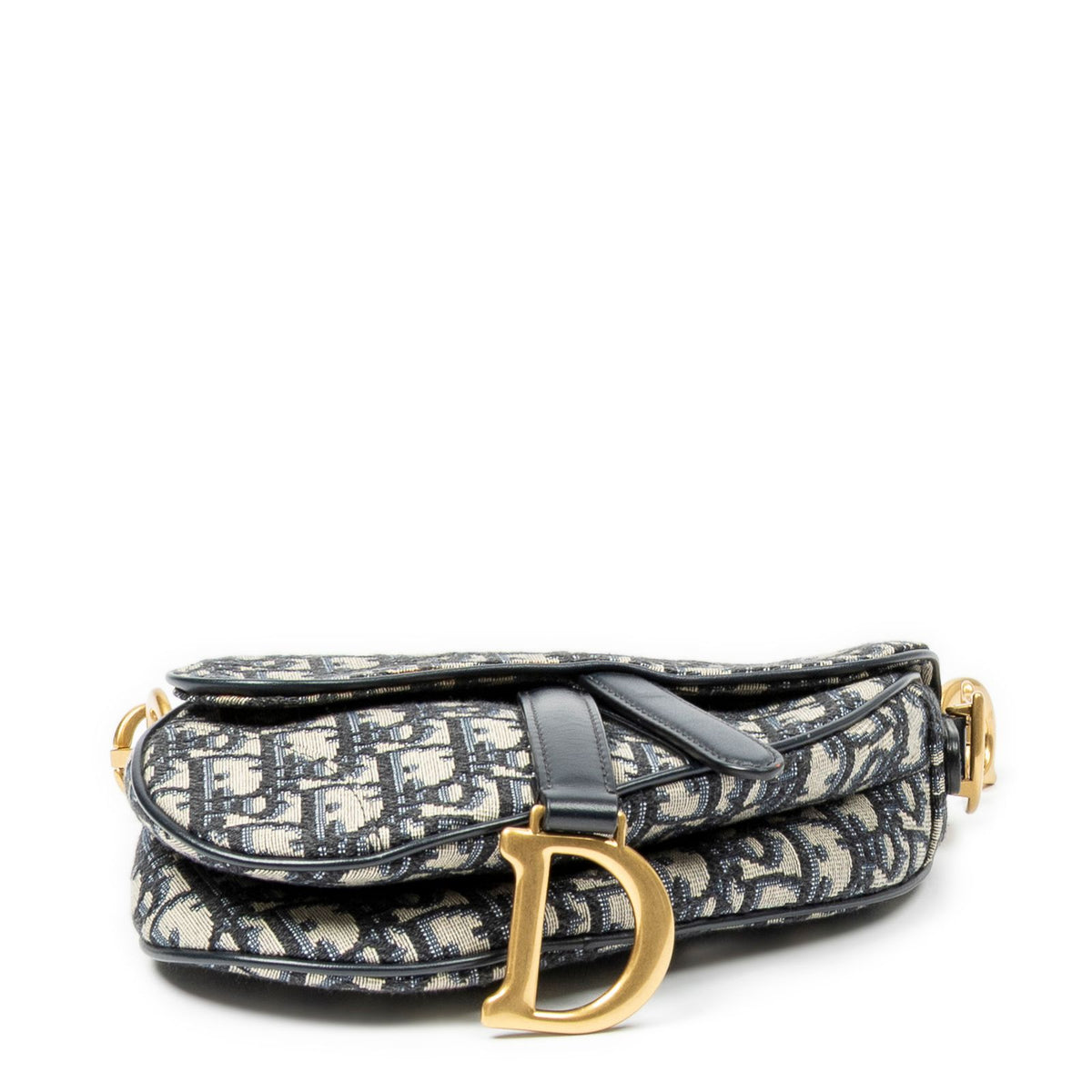 Dior New Saddle Bag Navy Beige Oblique Jacquard Canvas — view 6