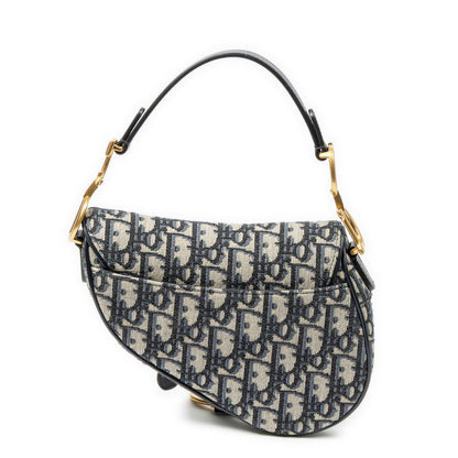 Dior New Saddle Bag Navy Beige Oblique Jacquard Canvas — view 5