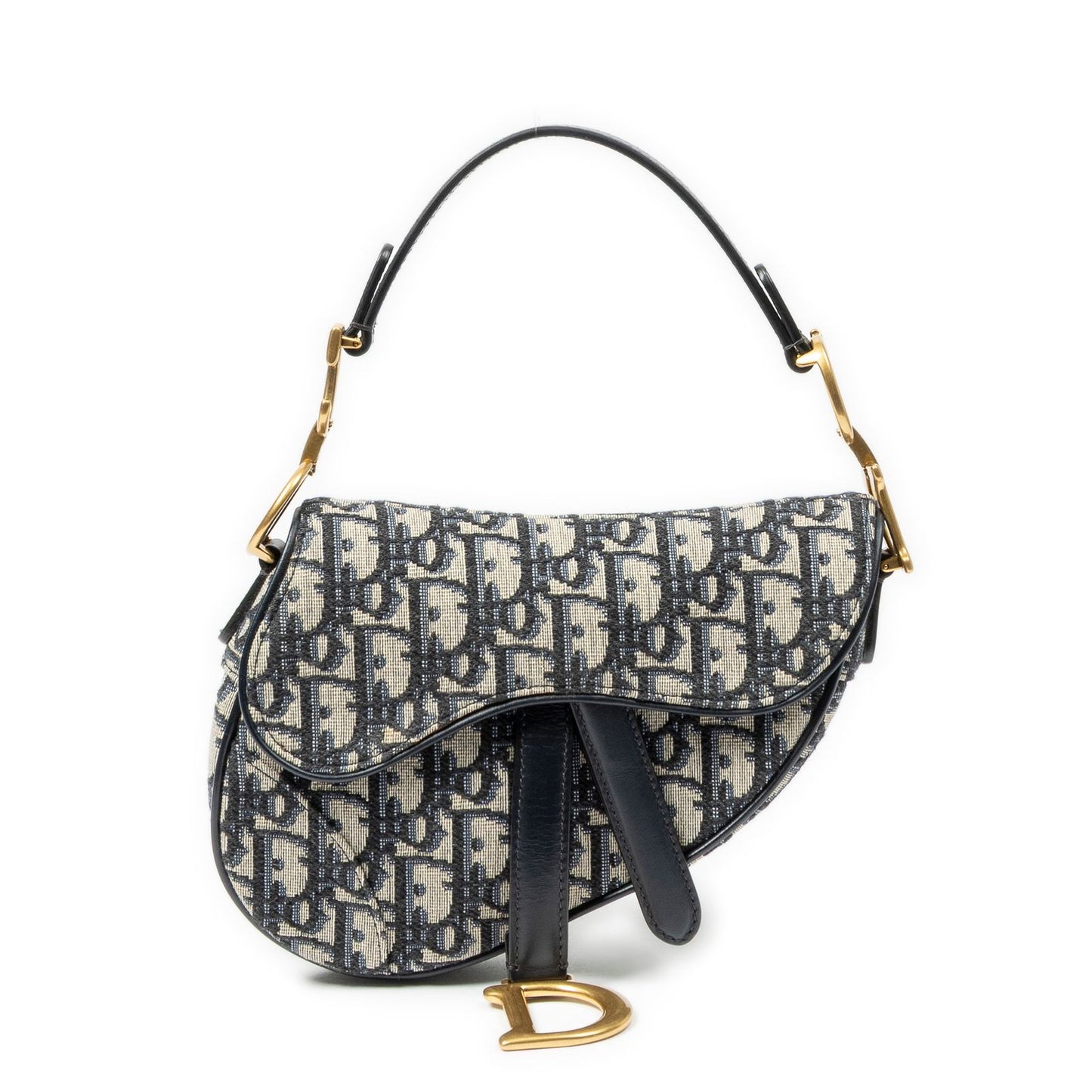 Dior New Saddle Bag Navy Beige Oblique Jacquard Canvas
