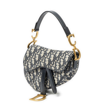 Dior New Saddle Bag Navy Beige Oblique Jacquard Canvas — view 2
