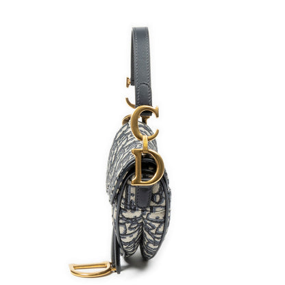 Dior New Saddle Bag Navy Beige Oblique Jacquard Canvas — view 3