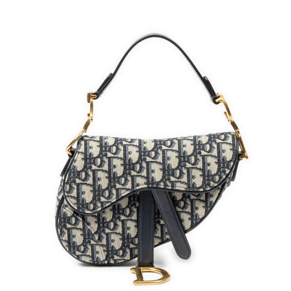 Dior New Saddle Bag Navy Beige Oblique Jacquard Canvas