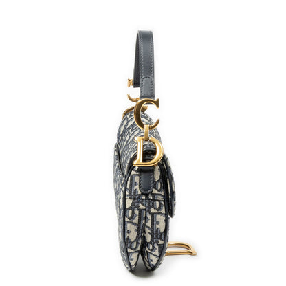 Dior New Saddle Bag Navy Beige Oblique Jacquard Canvas — view 4