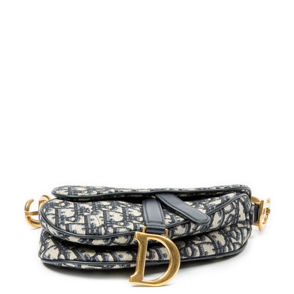 Dior New Saddle Bag Navy Beige Oblique Jacquard Canvas — view 6