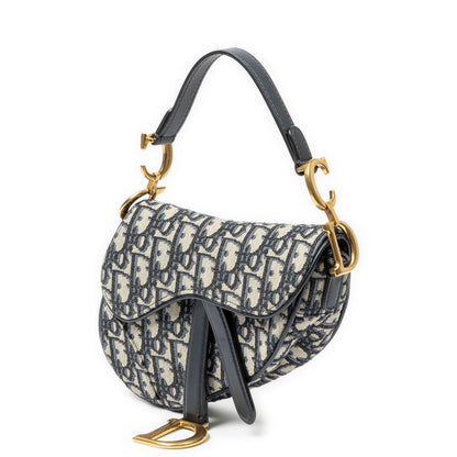 Dior New Saddle Bag Navy Beige Oblique Jacquard Canvas — view 2