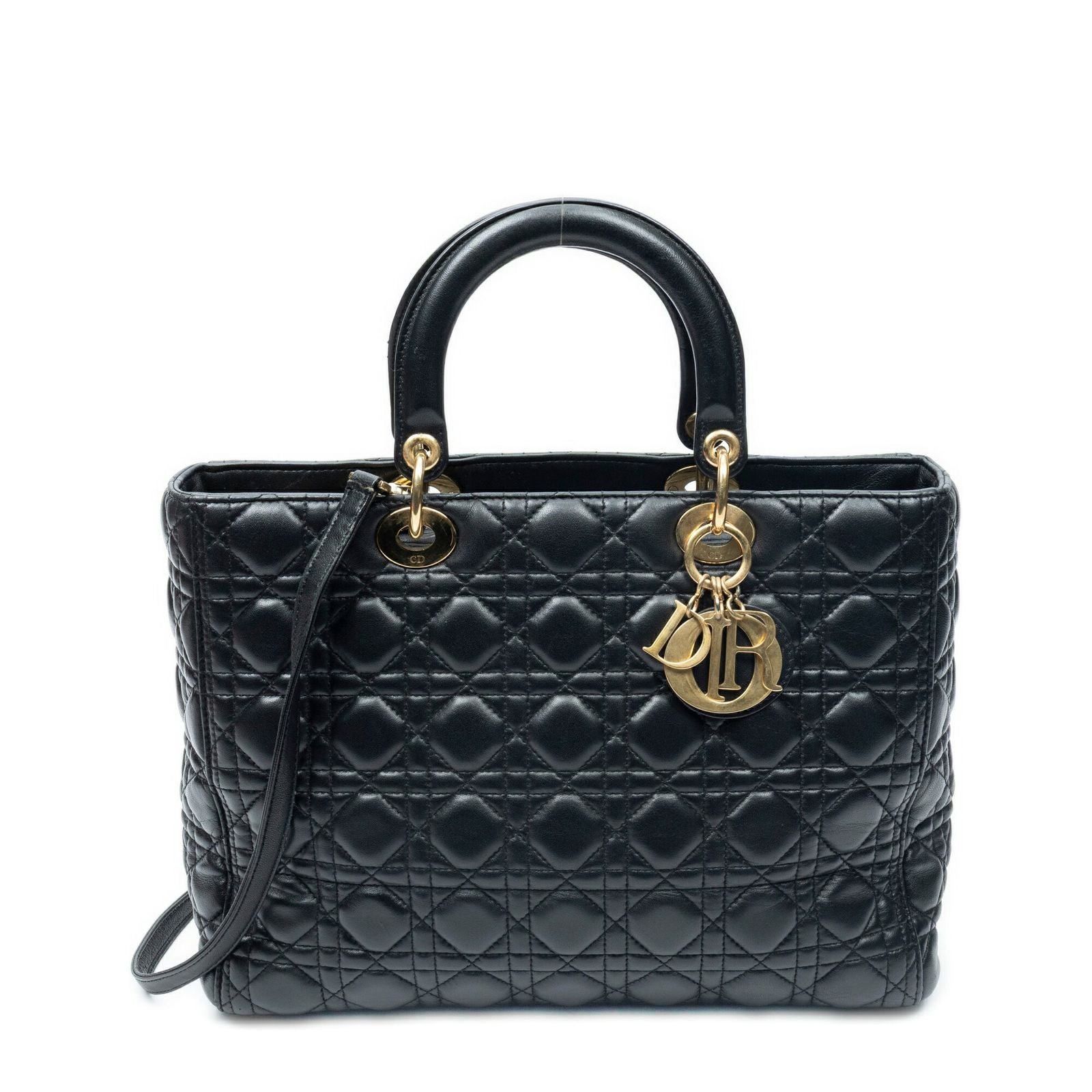 Dior Large Lady Dior Zip Black Cannage Lambskin Leather Handbag