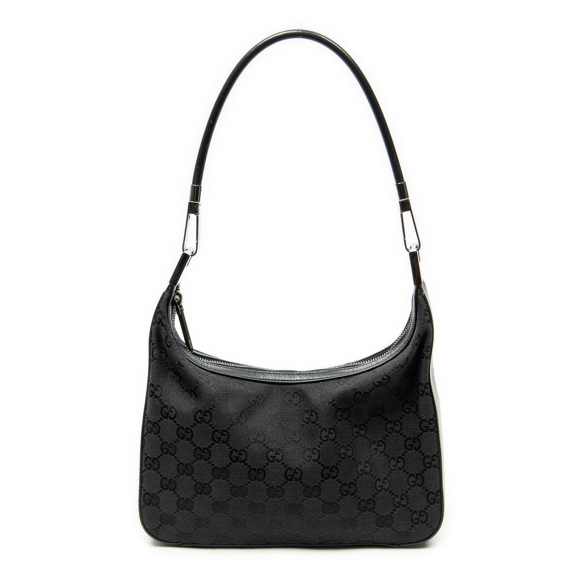 Gucci Shoulder Zip Hobo Black GG Canvas