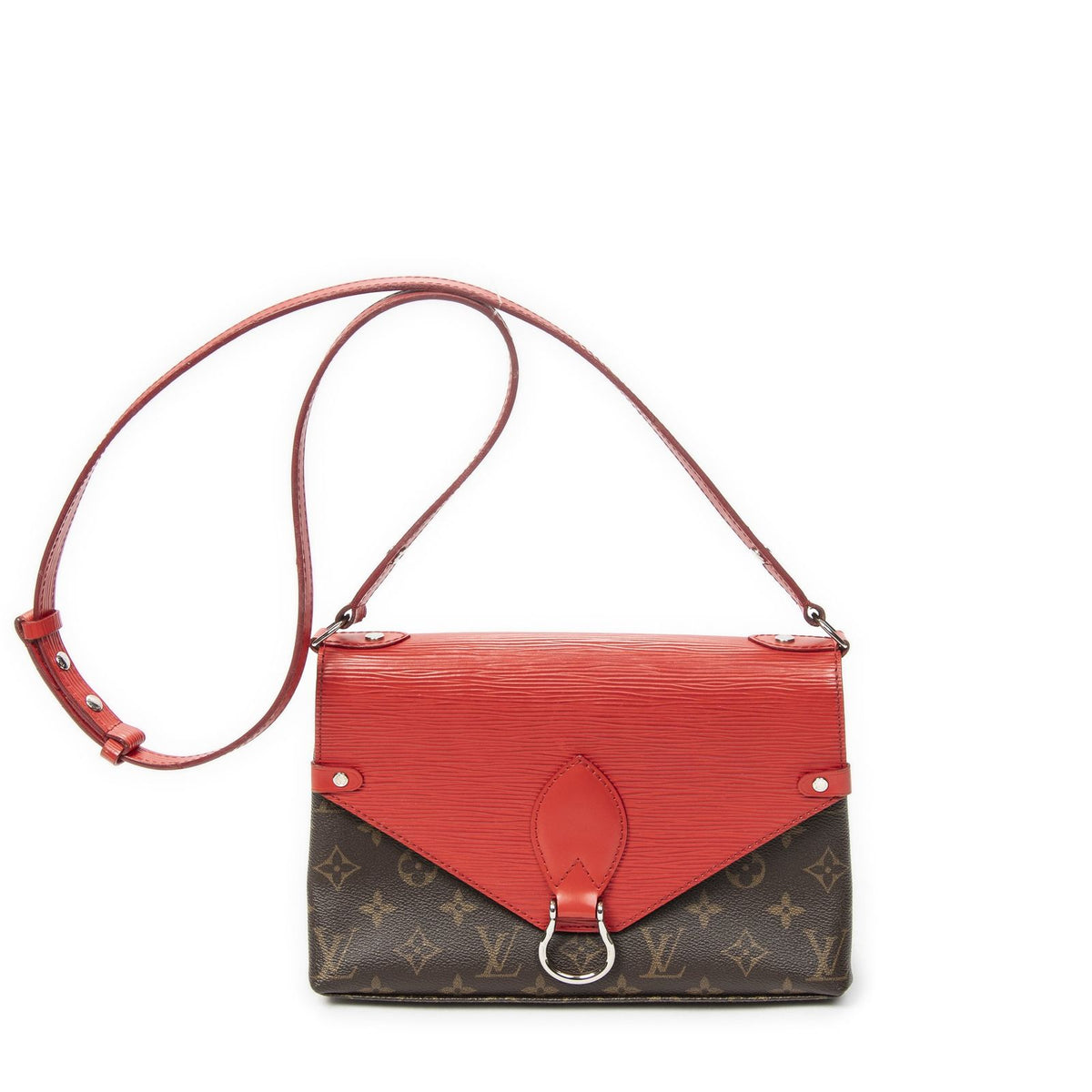Louis Vuitton Saint Michel Bag Brown Red Monogram Denim