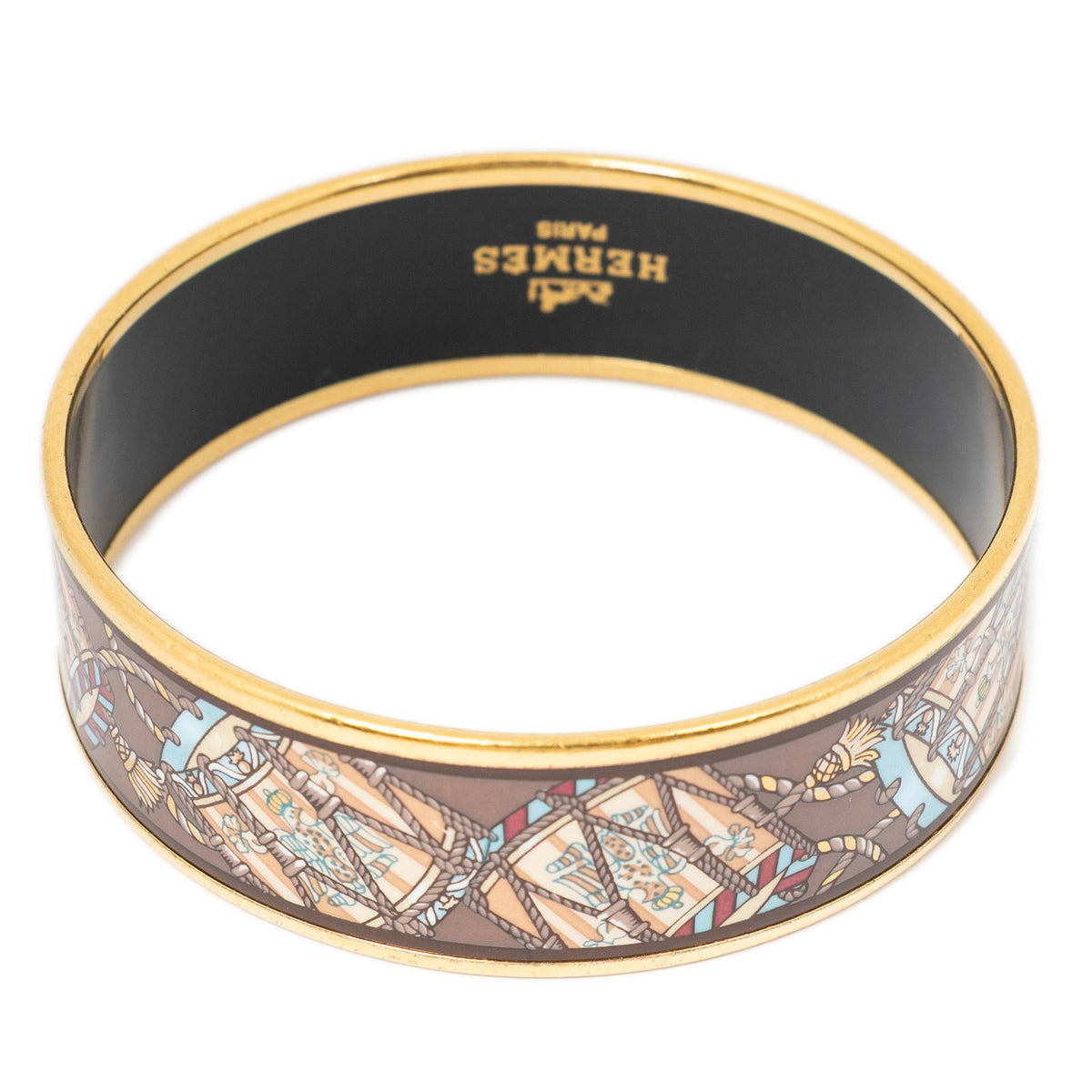 Hermes Enamel Bangle Brown Gold Plated Bracelet — view 3