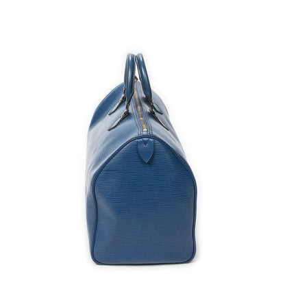 Louis Vuitton Speedy Black Stitch Blue Epi Handbag — view 3