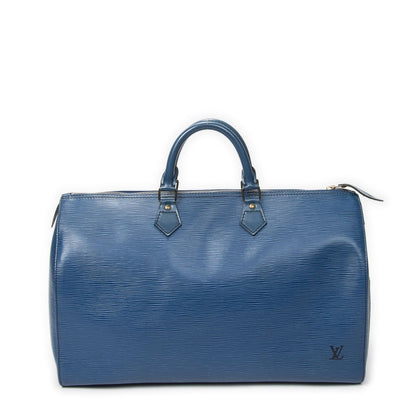 Louis Vuitton Speedy Black Stitch Blue Epi Handbag — view 5
