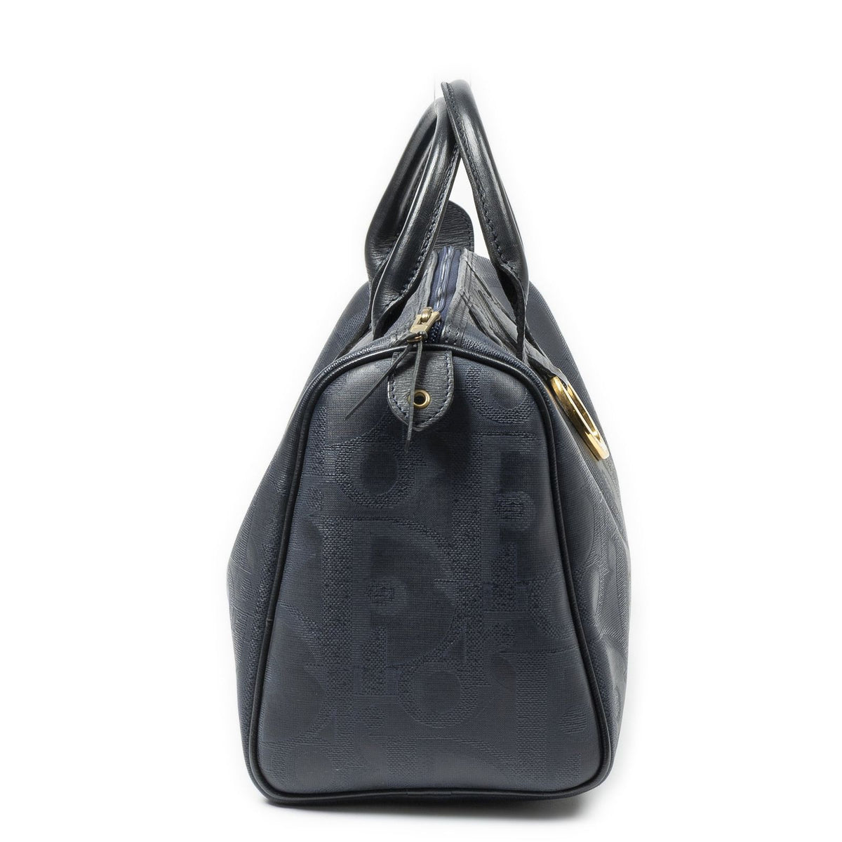 Dior Small Boston Navy Maxi Trotter Pattern Canvas Handbag — view 4