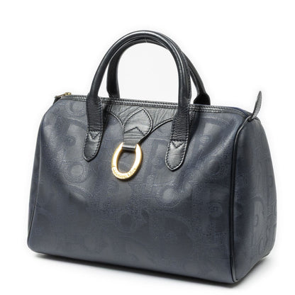 Dior Small Boston Navy Maxi Trotter Pattern Canvas Handbag — view 2
