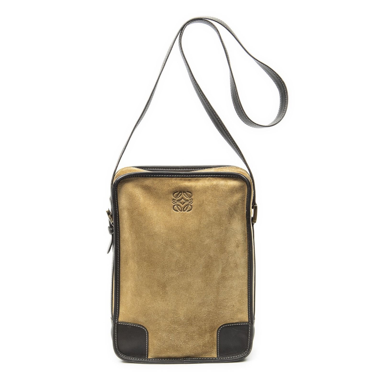 Loewe Anagram Vertical Messenger Tan Brown Suede Leather