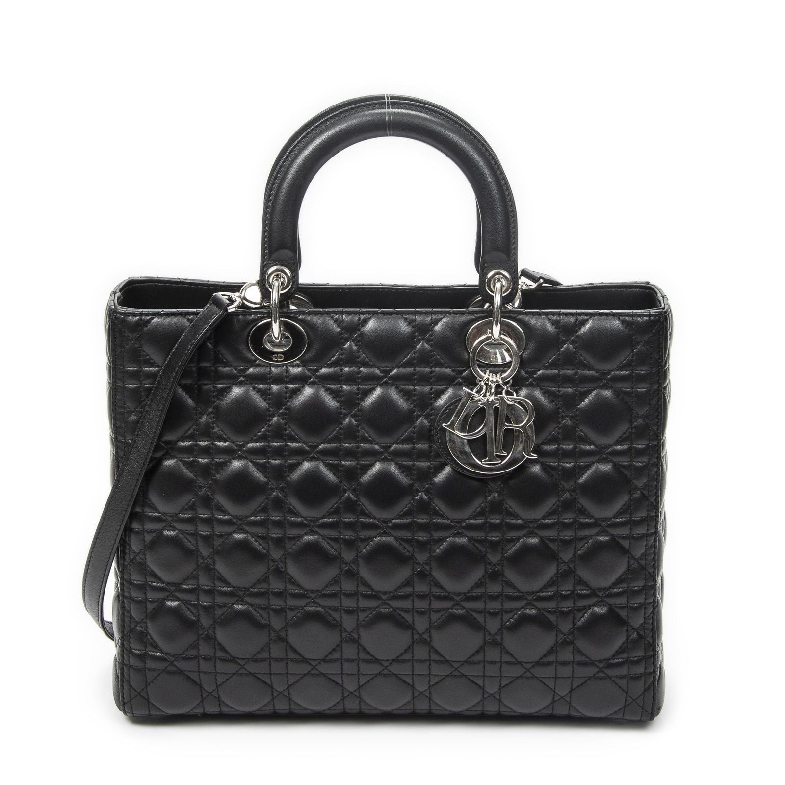 Dior Large Lady Dior Zip Black Cannage Lambskin Leather Handbag