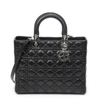 Dior Large Lady Dior Zip Black Cannage Lambskin Leather Handbag