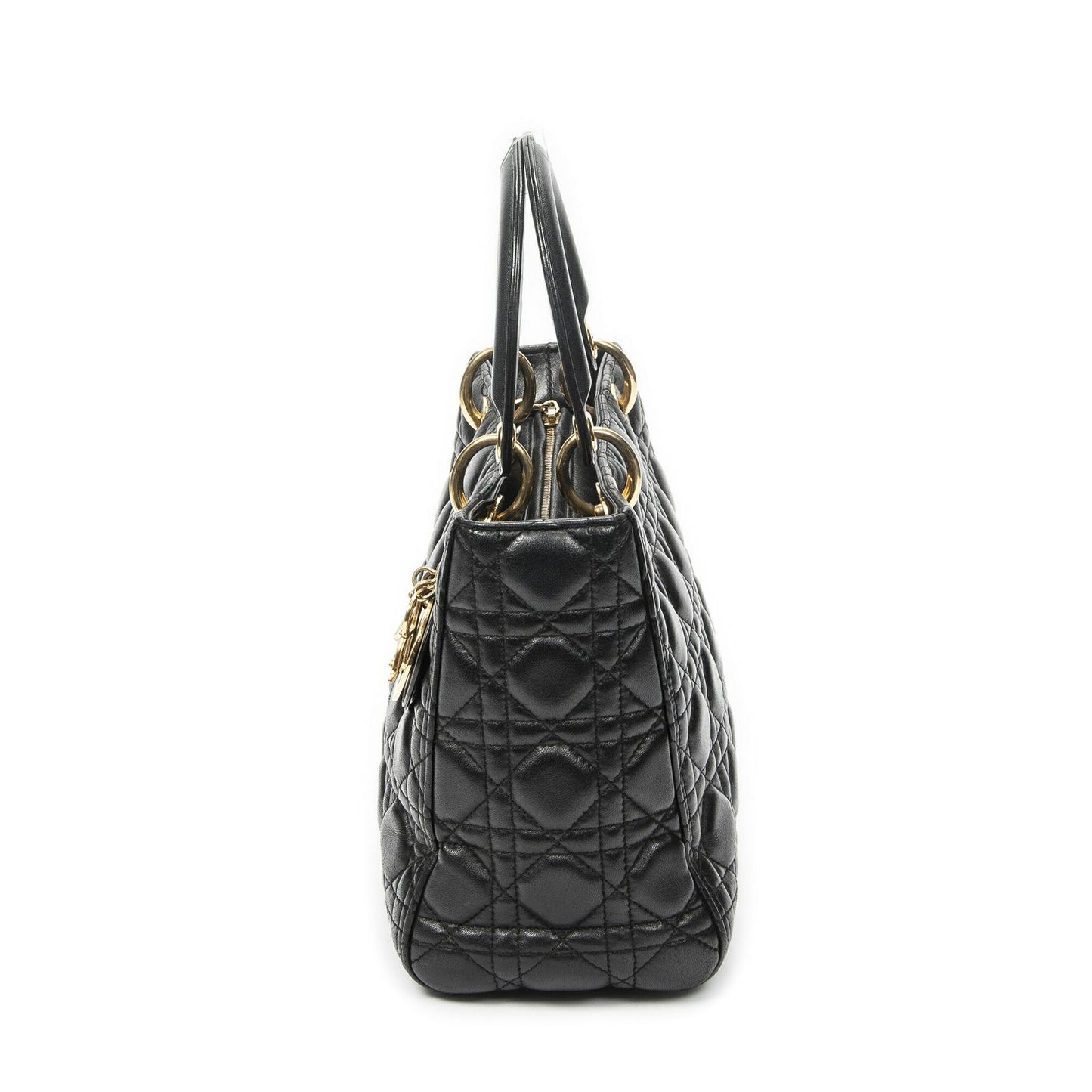 Dior Medium Lady Dior Zip Black Kanaj Lambskin Leather Handbag — view 3