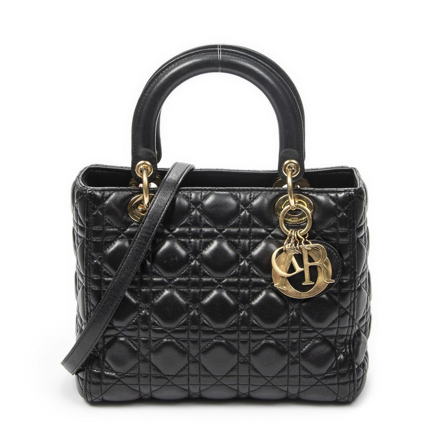 Dior Medium Lady Dior Zip Black Kanaj Lambskin Leather Handbag