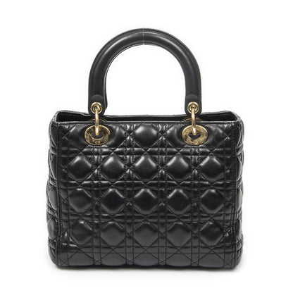 Dior Medium Lady Dior Zip Black Kanaj Lambskin Leather Handbag — view 5
