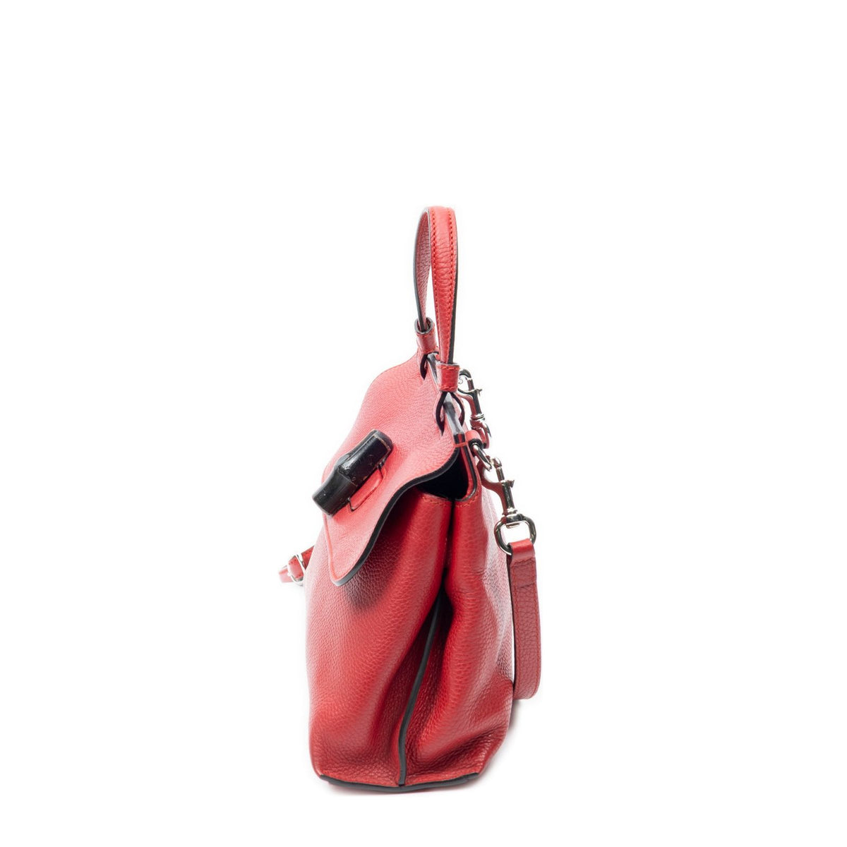 Gucci Small Bamboo Top Handle Flap Bag Red Gray Leather — view 3