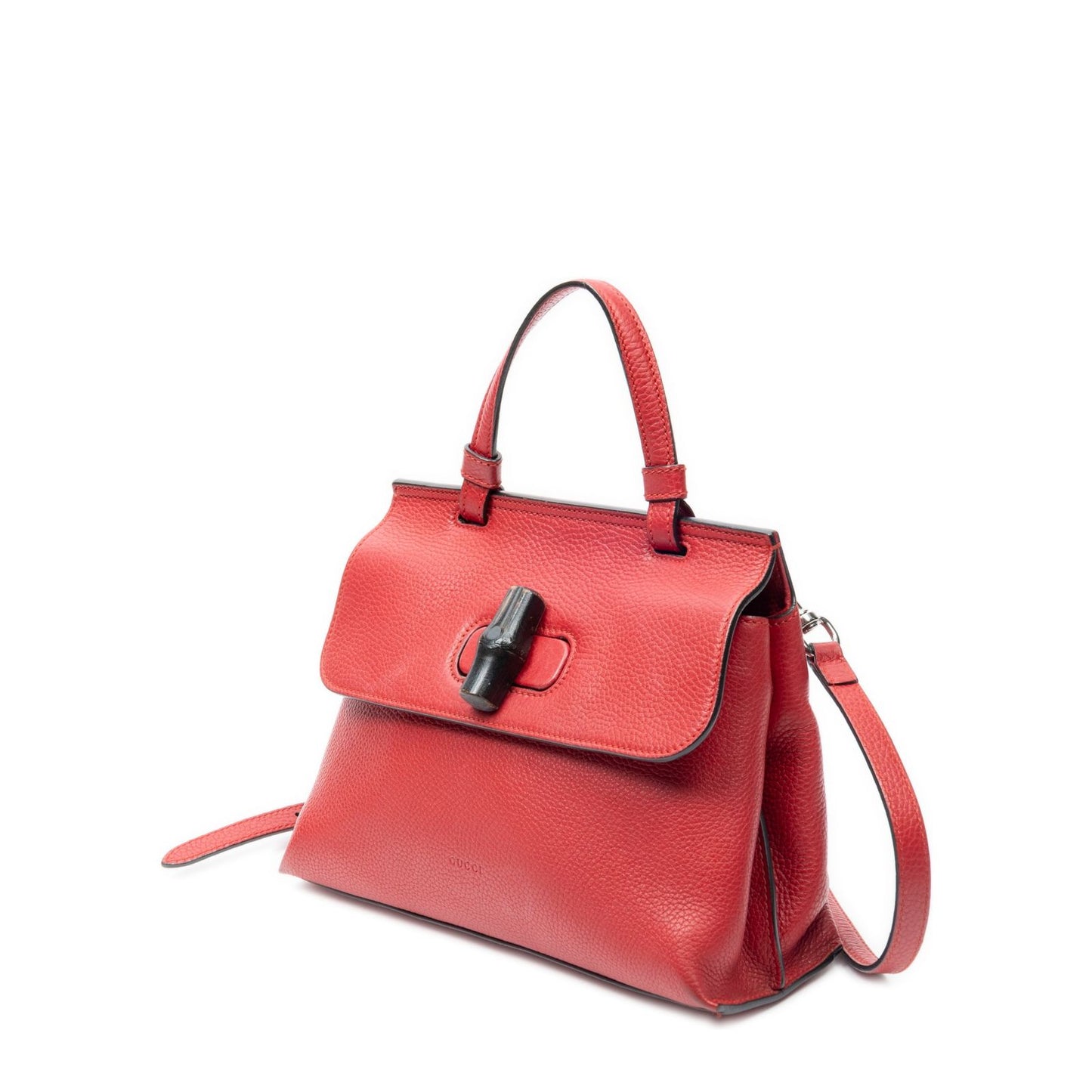 Gucci Small Bamboo Top Handle Flap Bag Red Gray Leather — view 2
