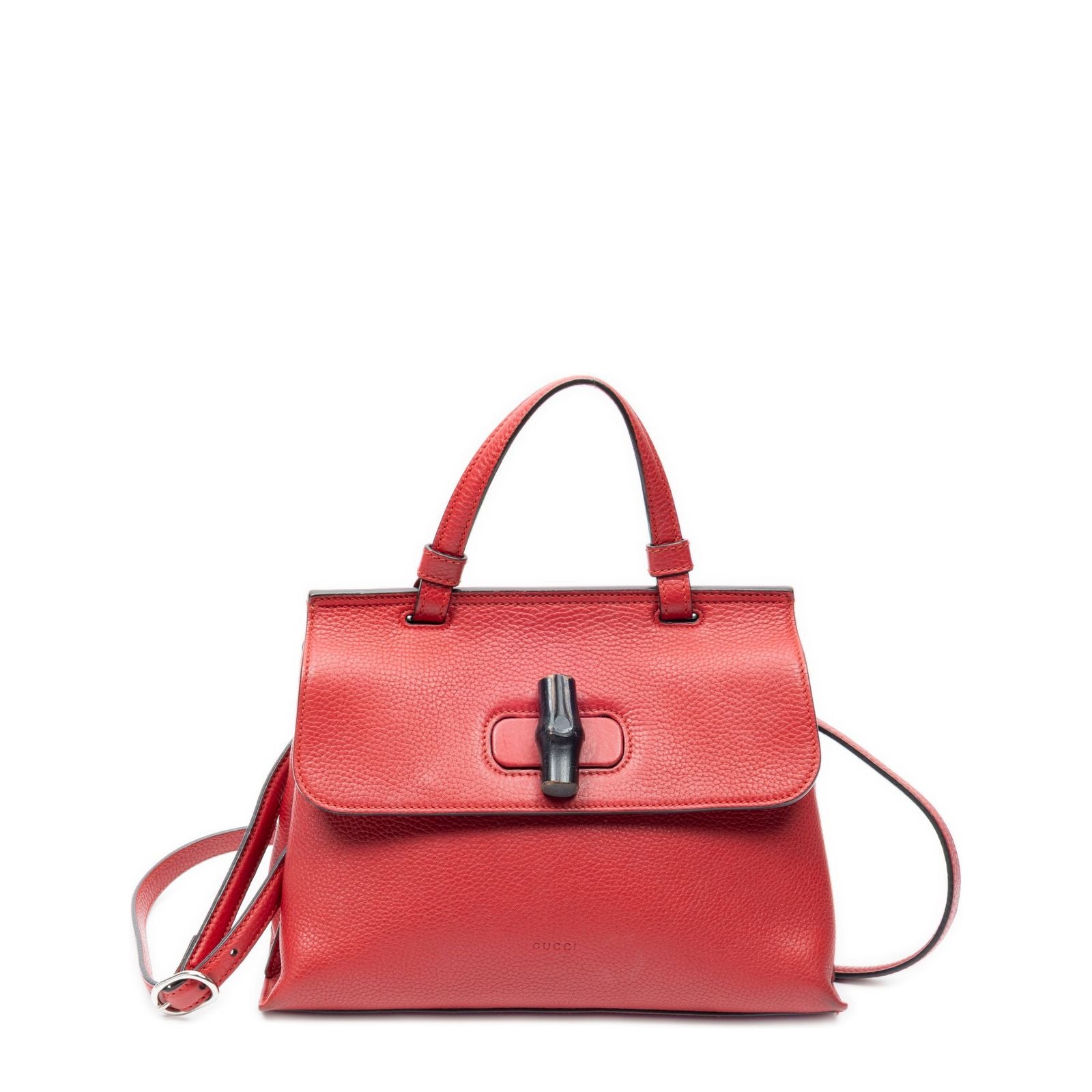 Gucci Small Bamboo Top Handle Flap Bag Red Gray Leather