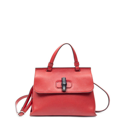 Gucci Small Bamboo Top Handle Flap Bag Red Gray Leather