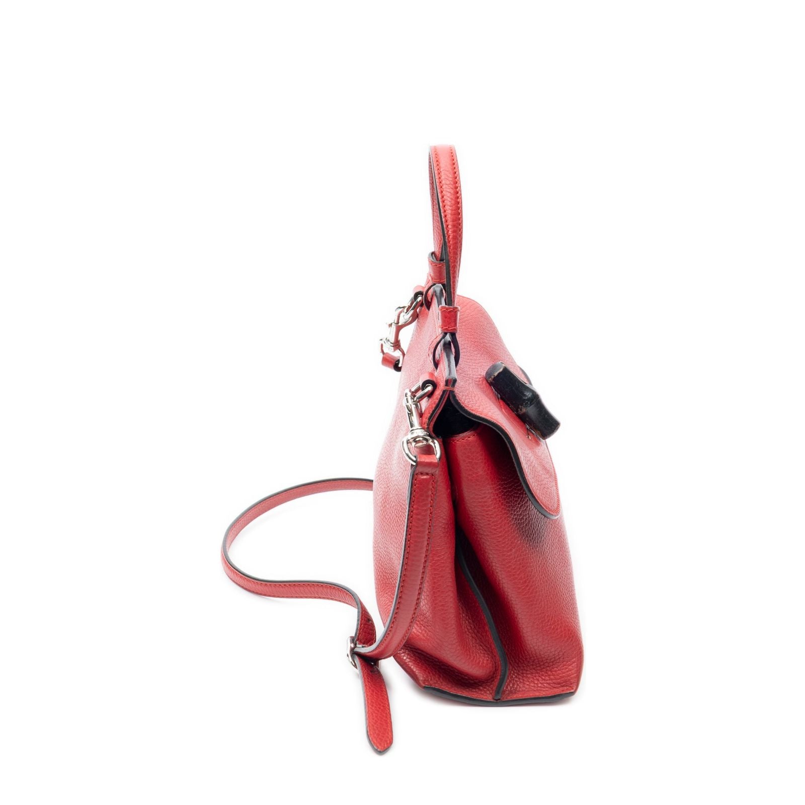 Gucci Small Bamboo Top Handle Flap Bag Red Gray Leather — view 4