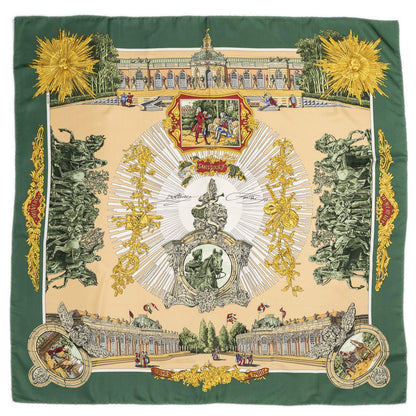 Hermes Scarf Green Beige Gold Silk — view 2