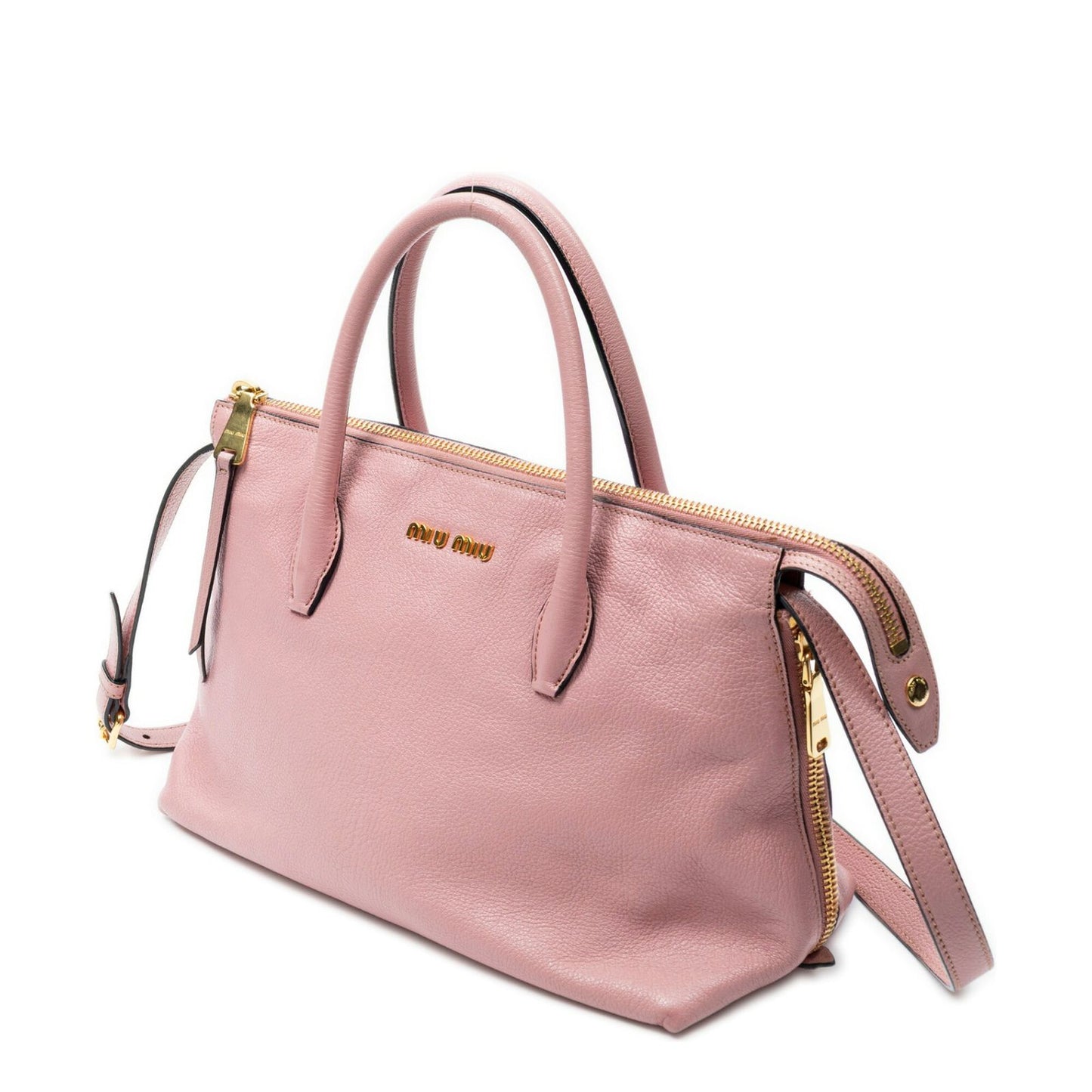 Miu Miu Convertible Side Zip Tote Pink Madras Leather — view 2