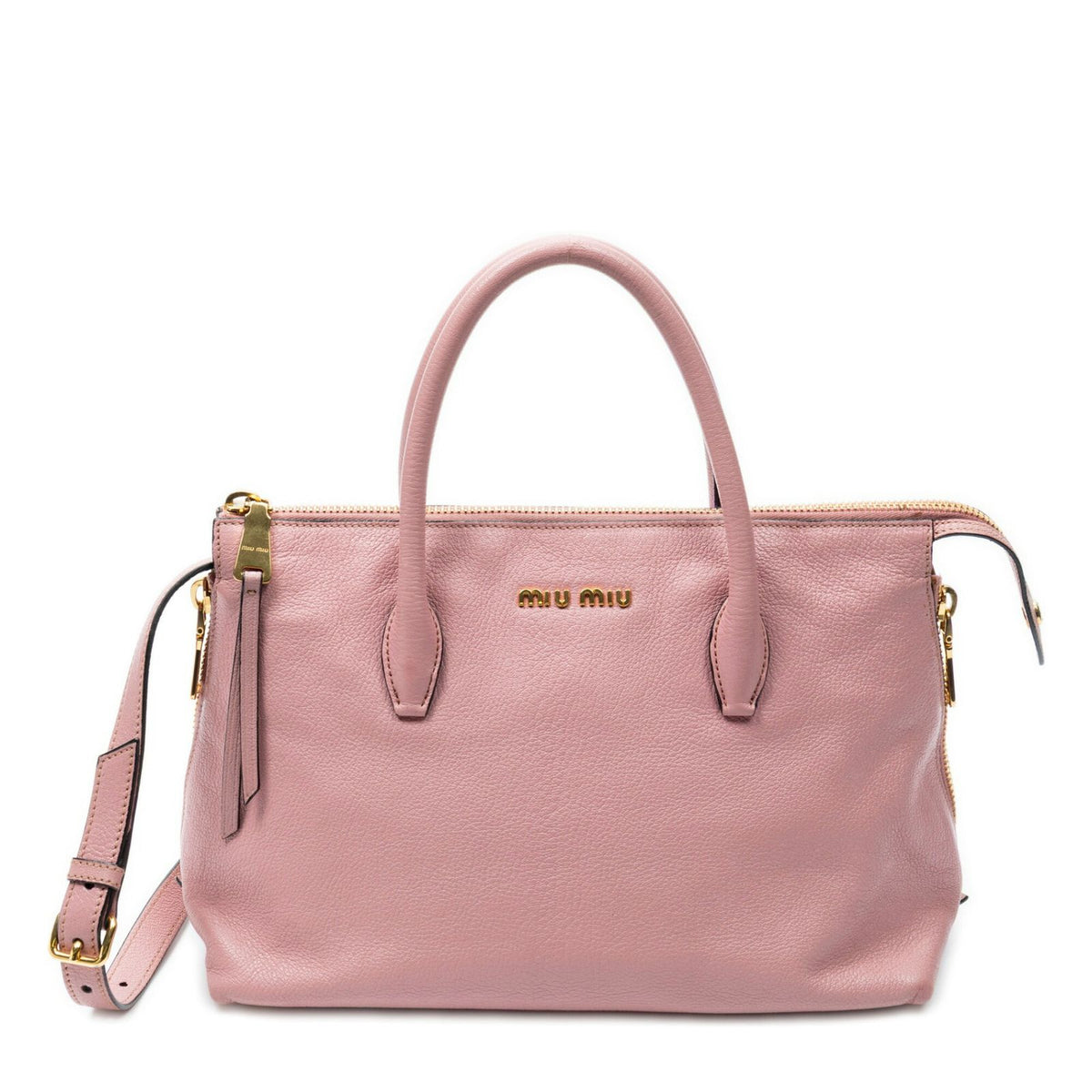 Miu Miu Convertible Side Zip Tote Pink Madras Leather