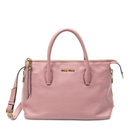 Miu Miu Convertible Side Zip Tote Pink Madras Leather