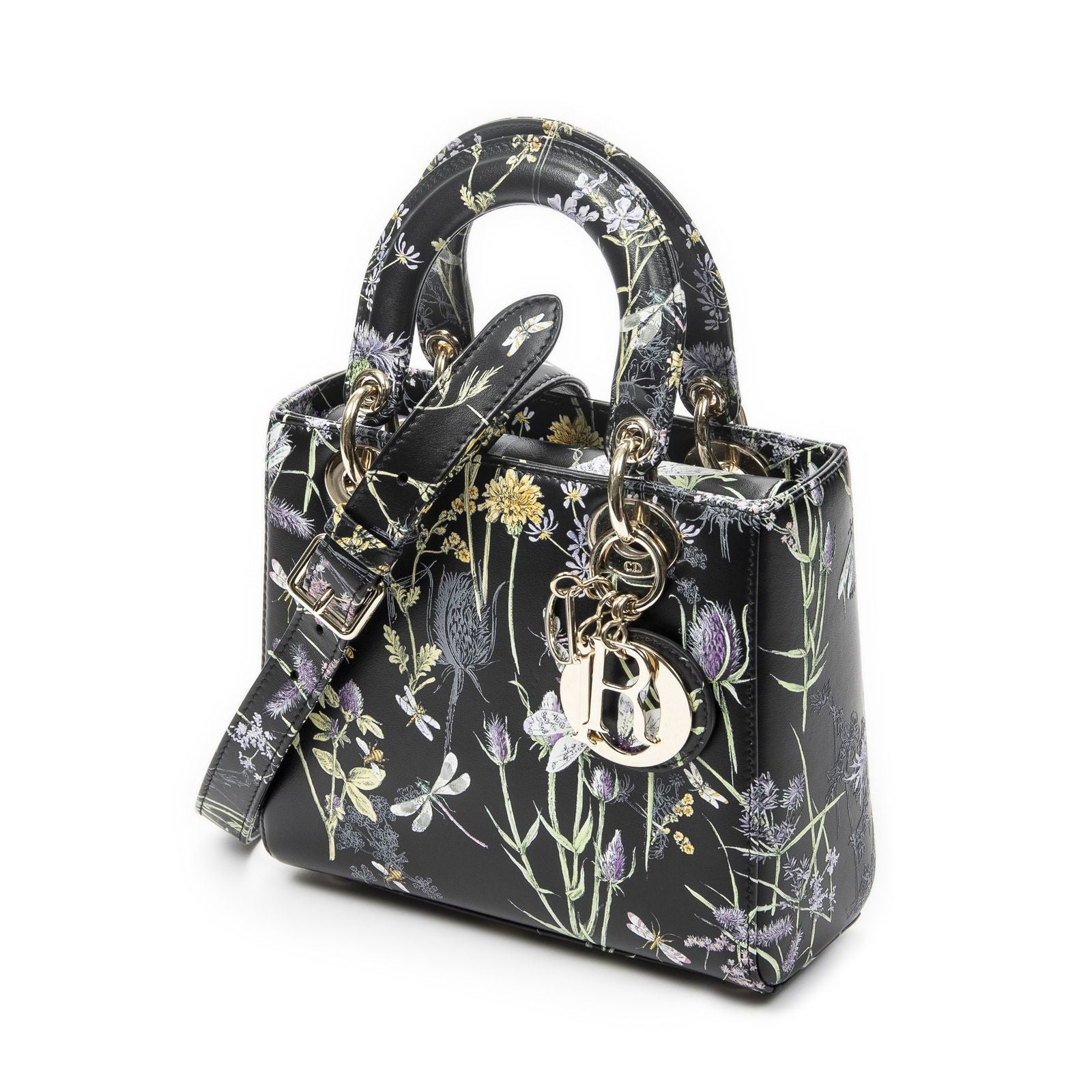 Dior Small Lady Dior Flap Black Floral Print Leather Handbag — view 2