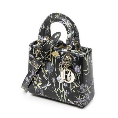 Dior Small Lady Dior Flap Black Floral Print Leather Handbag — view 2