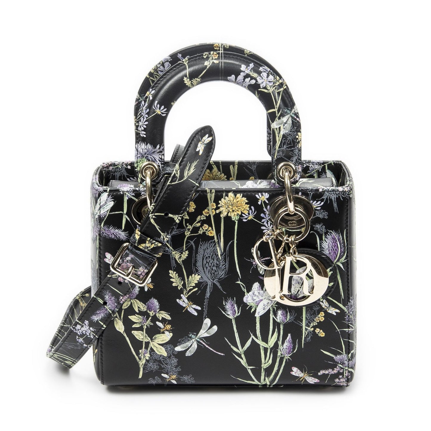 Dior Small Lady Dior Flap Black Floral Print Leather Handbag