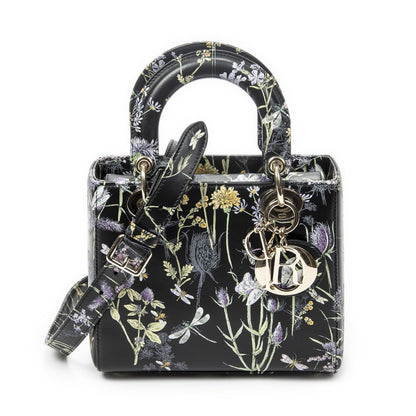 Dior Small Lady Dior Flap Black Floral Print Leather Handbag