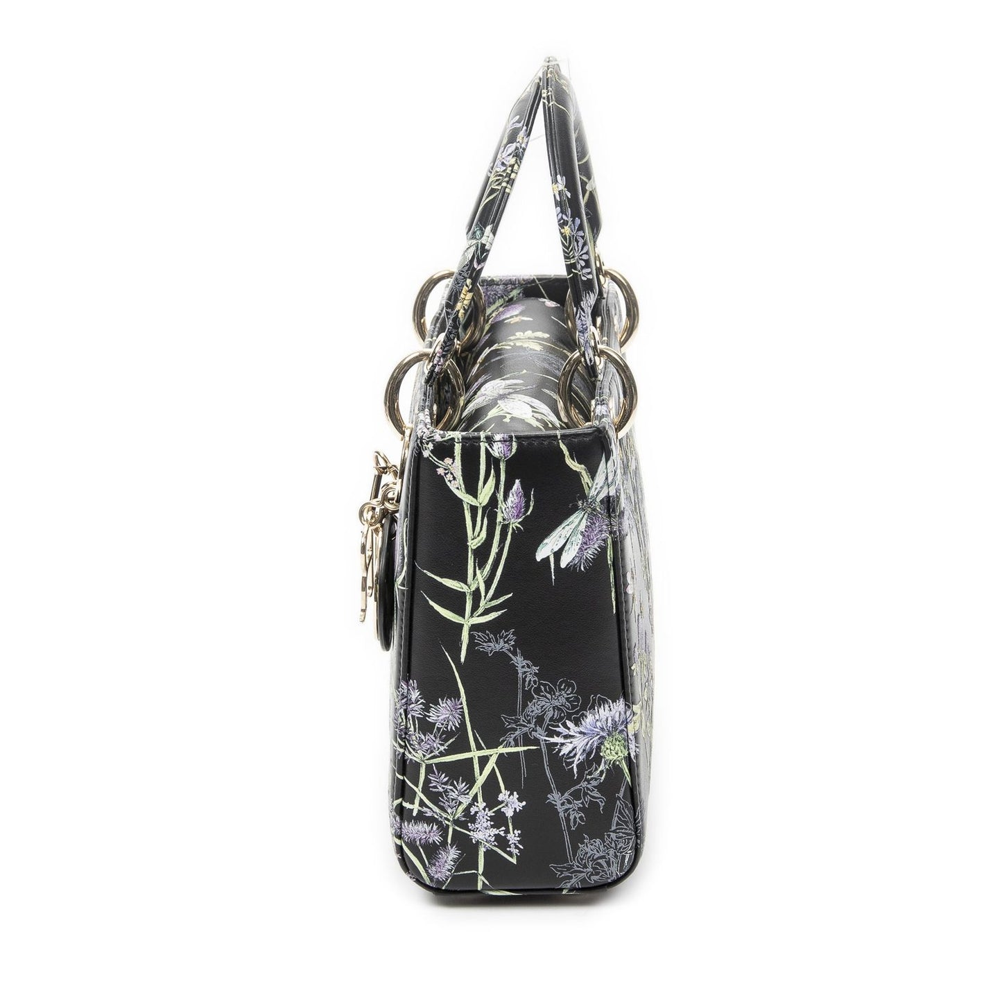Dior Small Lady Dior Flap Black Floral Print Leather Handbag — view 3