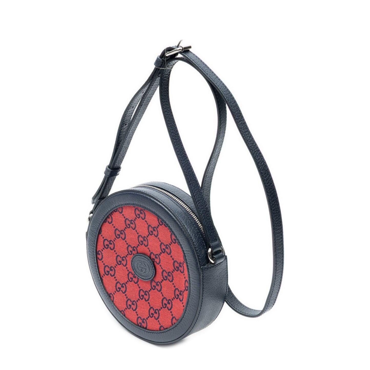 Gucci GG Round Cross Belt Bag Navy Gray Leather — view 2