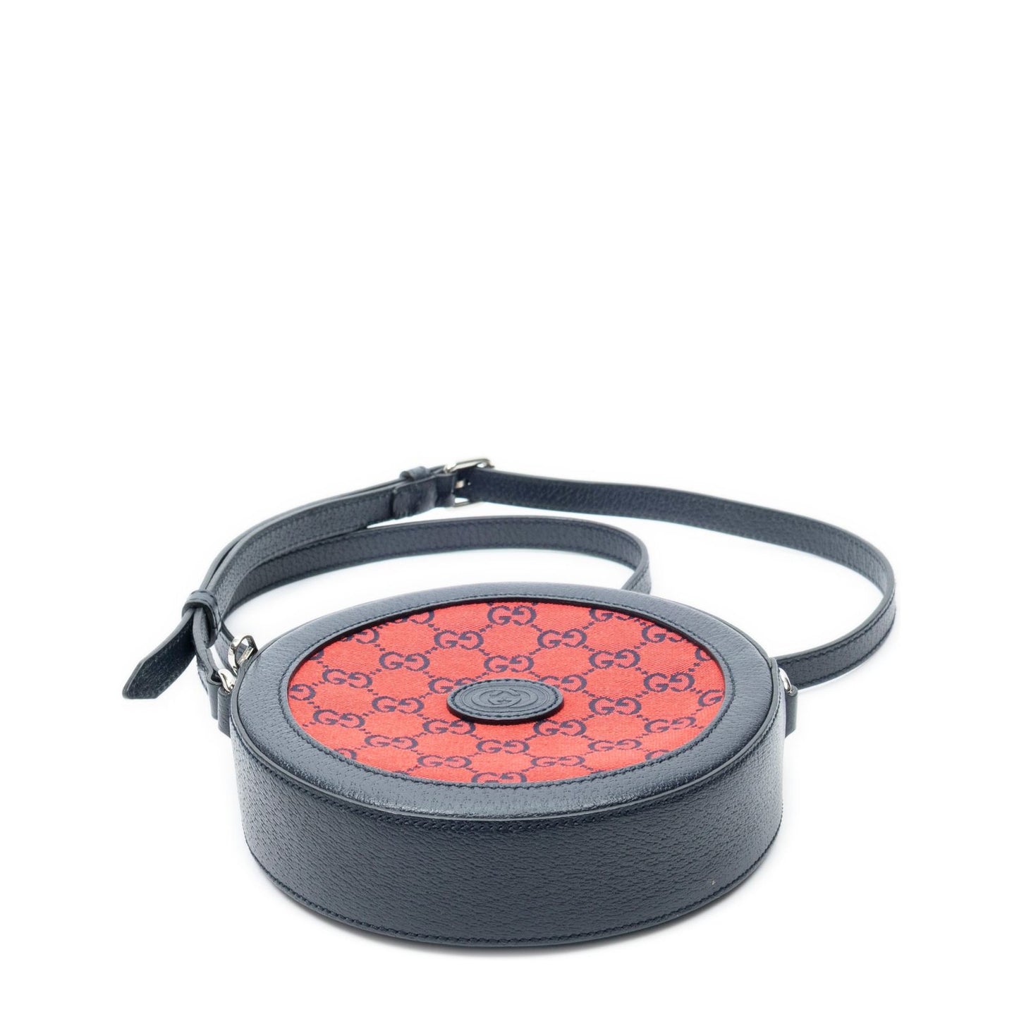 Gucci GG Round Cross Belt Bag Navy Gray Leather — view 6